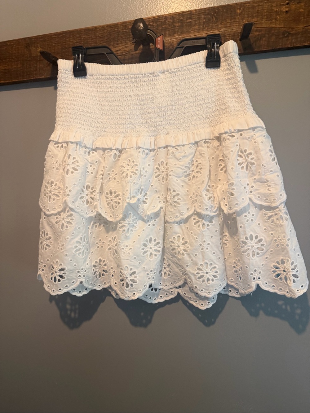 Michael Kors Cream Eyelet Tiered Smocked Mini Skirt-NWOT